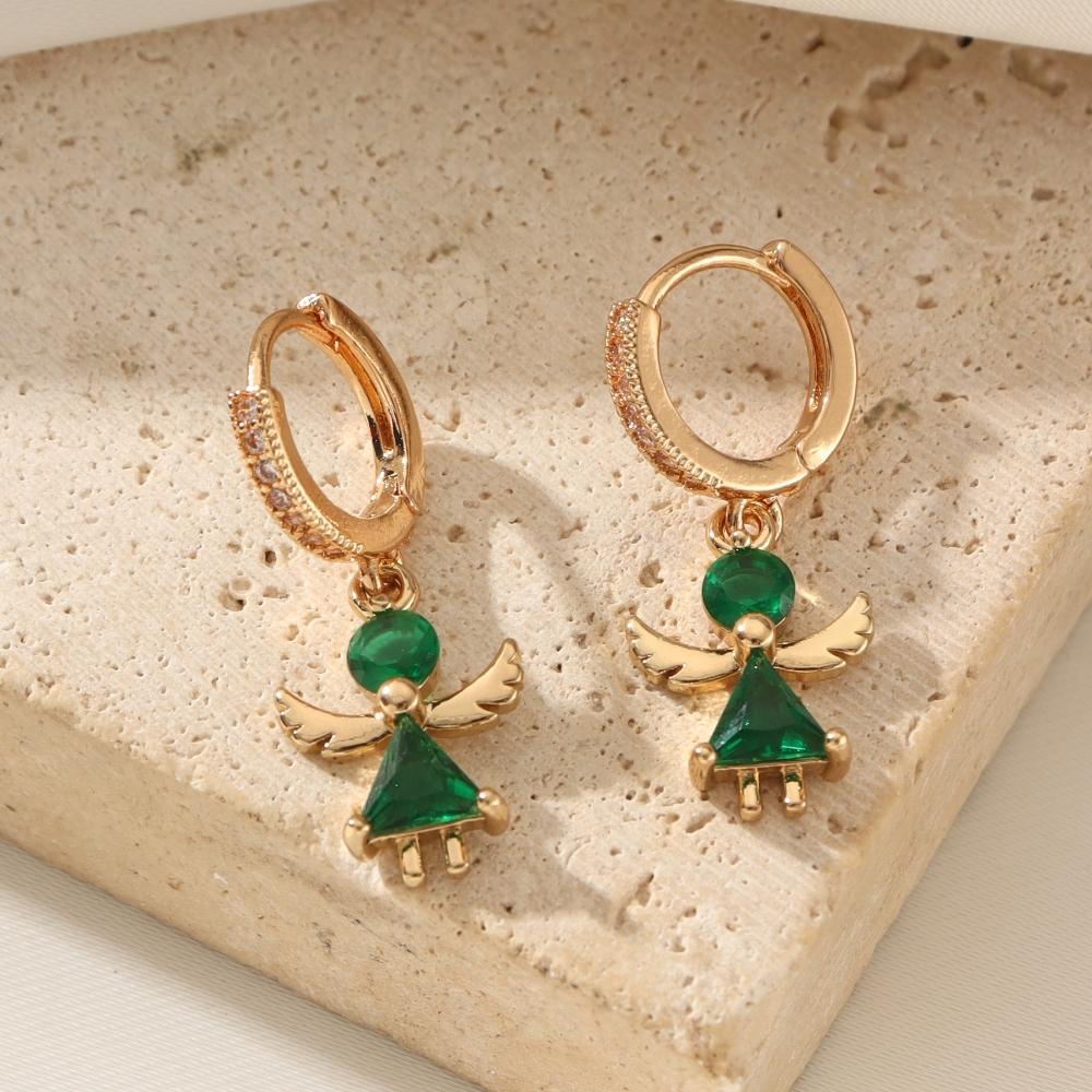 

Cute Green Angel Earrings with Sparkling Zirconia Fashion Jewelry Gift зелёный