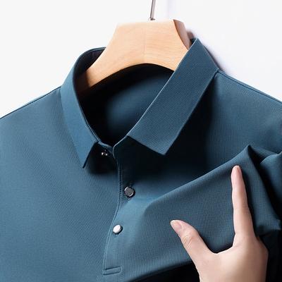 Spring and Summer Men's Short-sleeved T-shirt Men's Tops Casual Business Fashion Small Waffle Lapel POLO Shirt
