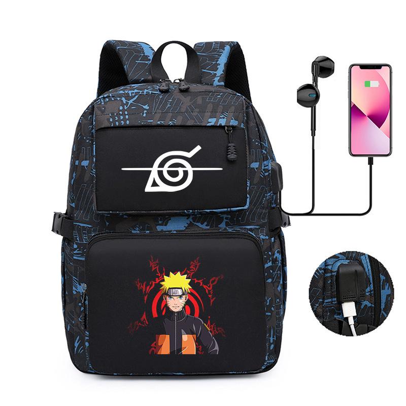 Naruto Peripheral Printed Backpack, Large-Capacity Student Schoolbag Usb Computer Bag