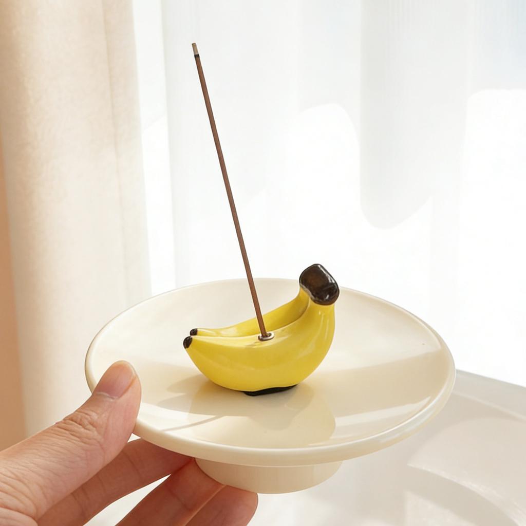 Creative Fruit Shaped Incense Holder, 3D Cute Incense Insertion Plate Decoration, Banana and Apple