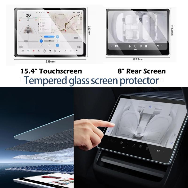 For Tesla Model Y Juniper 2025 Model Y Highland,15.4" Touchscreen & 8" Rear Screen Accessories Tempered Glass Screen Protector