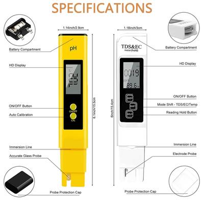 Medidor de TDS de Alta Precisão Testador de Água Digital Medidor de PH Digital 0-14 Testador 0-9990ppm TDS&EC LCD Pureza da Água PPM Filtro de Aquário