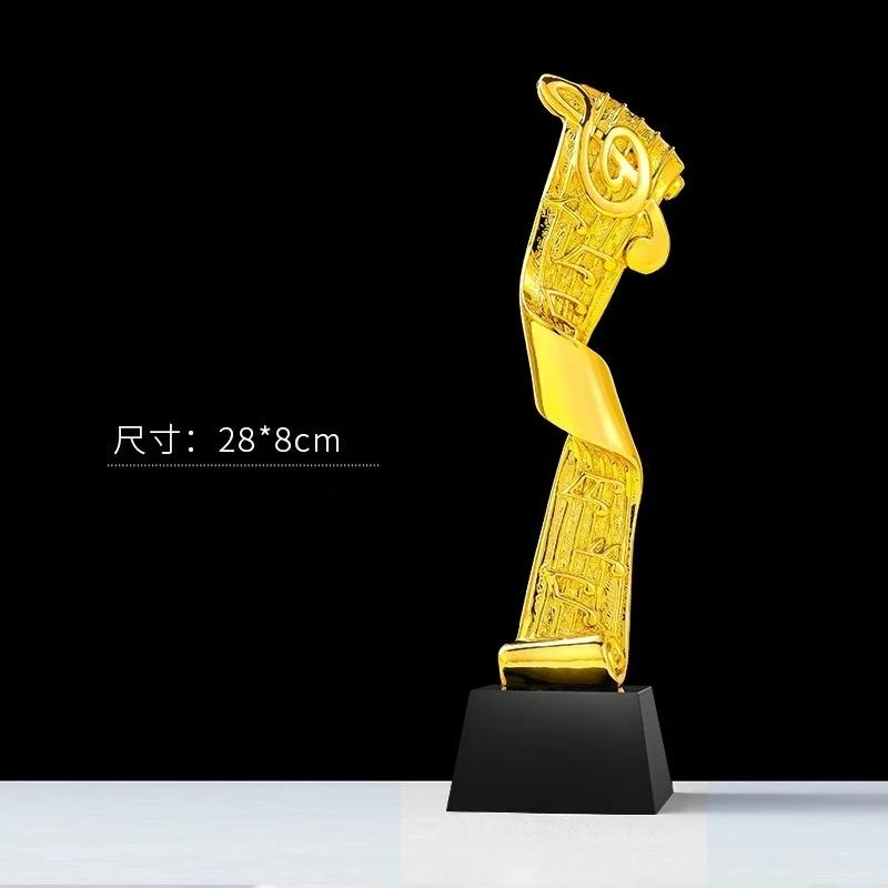 Customized Microphone Five-pointed Star Resin Trophy, Crystal Base Excellent Host Singing Talent Activity Competition Award, 1Pc