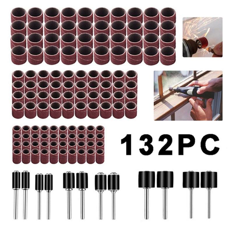 102/132Pcs Sanding Drums Sand Bands Sand Mandrels Drum Woodworking Drill Rotary Abrasive Tool