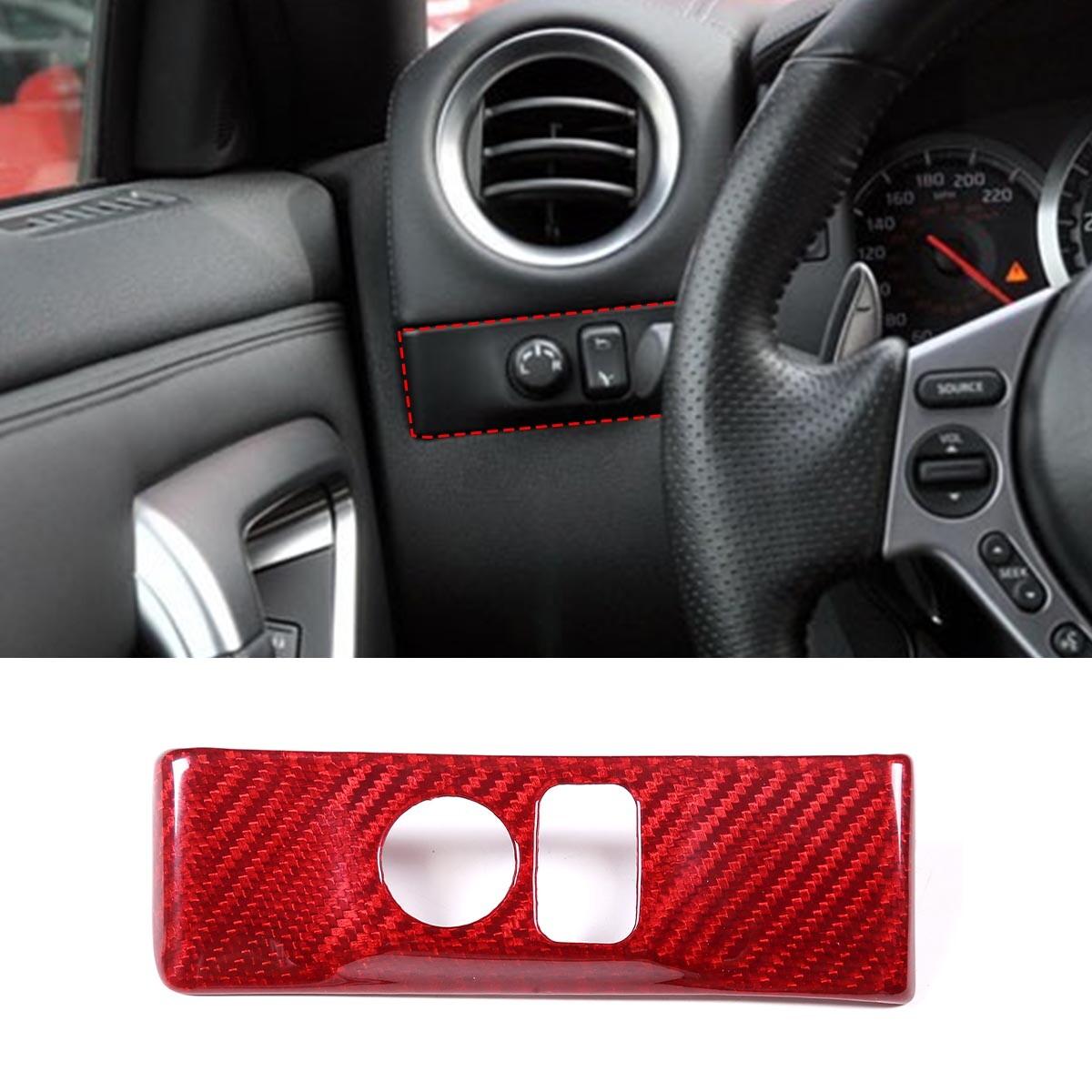 Red Carbon Fiber Headlight Switch Button Trim Cover For Nissan GTR R35 2008-16