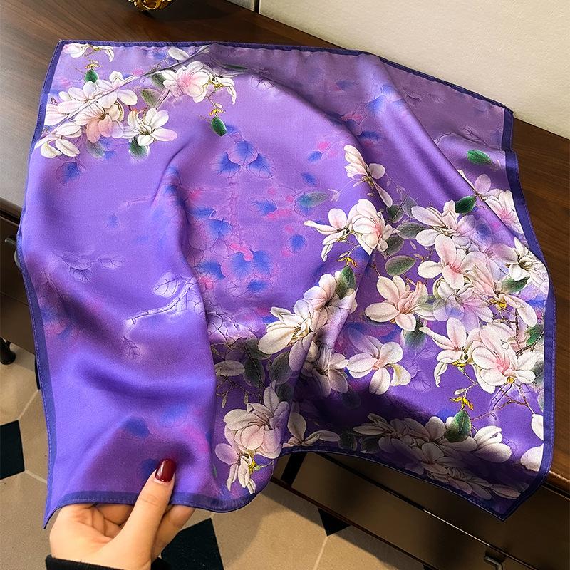 2024 New Purple Elegant Fashion Silk Small Square Scarf Versatile Commuter Mulberry Silk Silk Scarf Bag Small Scarf 53cm