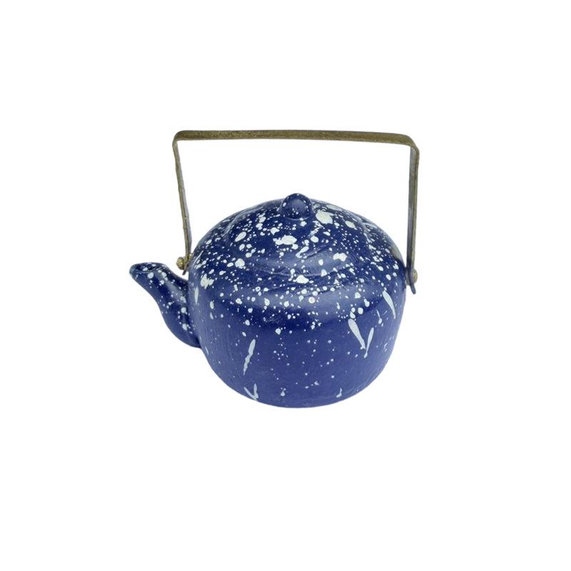 Classic 1:12 Scale Miniature Enamel Kettle for Dollhouse Kitchen Retro Design