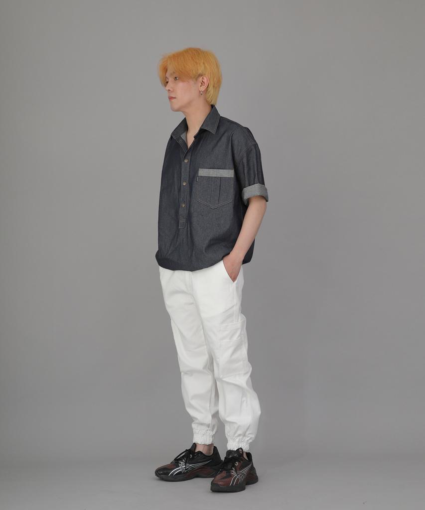 Seinteukeulu Bold Ankle Band Cargo Jogger Pants Bac-328 White