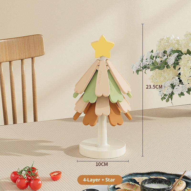 

Hot Four Layer Silicone Tree Trivets Heat Resistant Table Mat Coaster Anti Scald Pot Mat Creative Home Decoration Festival Gift 23.5x10 cm