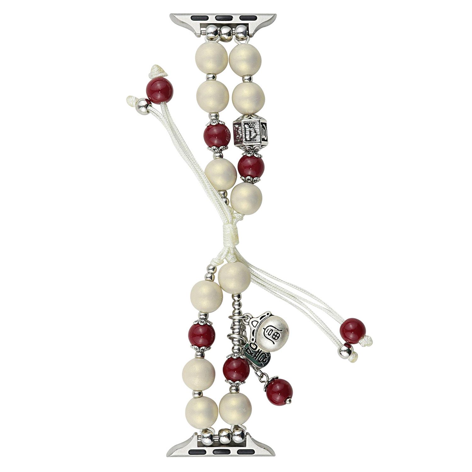 

Для Apple Watch серії 10 42 мм/9 8 7 41 мм/SE (2023) SE (2022) SE 6 5 4 40мм/3 2 1 38мм Матовий перламутровий ремінець у китайському стилі Beige/2-Chain