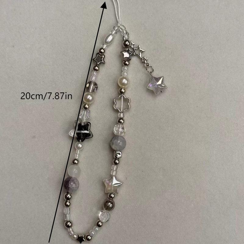 Personalisierte Handykette Ins Style Stern Perlen Handyband Armband Schlüsselanhänger Y2K Süße Handy-Tragekette Schlüsselanhänger