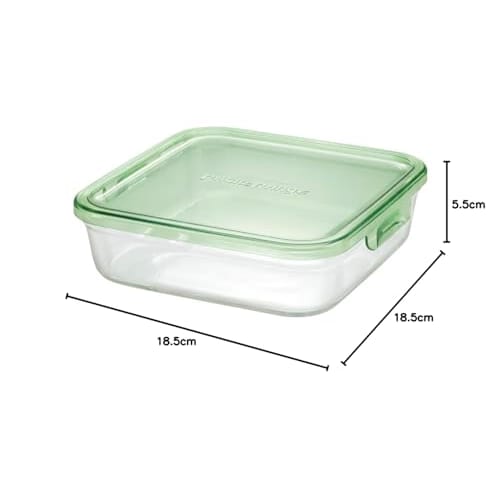 Iwaki Heat-Resistant Glass Storage Container, Green, Square, Large, 1.2L, Pack & Range, KC3248N-G