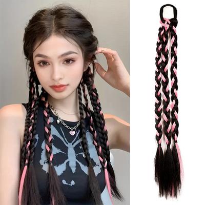 1 STK Synthetisches Band Geflochtenes Elastisches Zopf Haarverlängerungen Lang Gerade Haarteile Für Frauen Cosplay Partykleidung