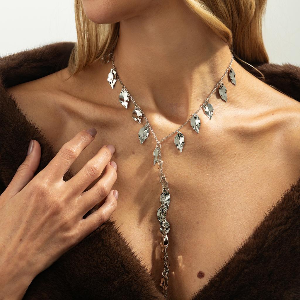 SHIXIN Sexy Leaves Tassel Long Pendent Necklace for Women Vintage Adjustable Y-Shaped Sweater Chain Party Jewelry Accessories