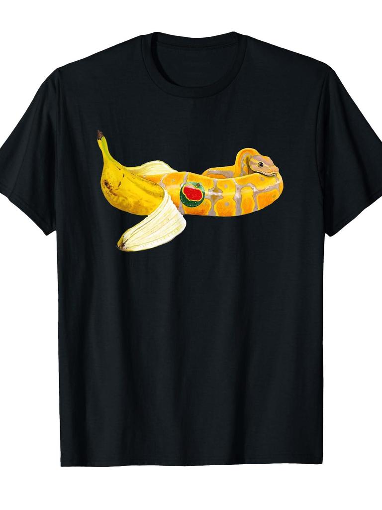 Banana Ball Python Snake Reptile Herpetologist Ophiology Funny Crew Neck Tee With Stylish Print Casual & Comfortable Travel Clothing For Fashion Enthu