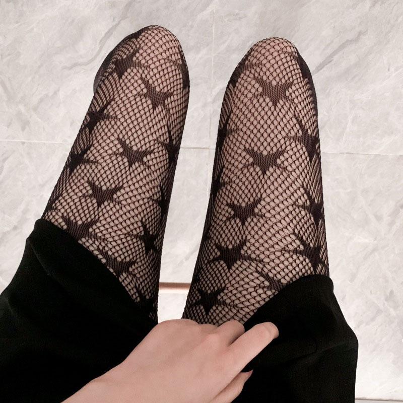 Модные Звездные Женские Черные Сетчатые Колготки Сексуальные Прозрачные Жаккардовые Колготки Девушки JK Готические Панк Нейлоновые Чулки Нижнее Белье чёрный