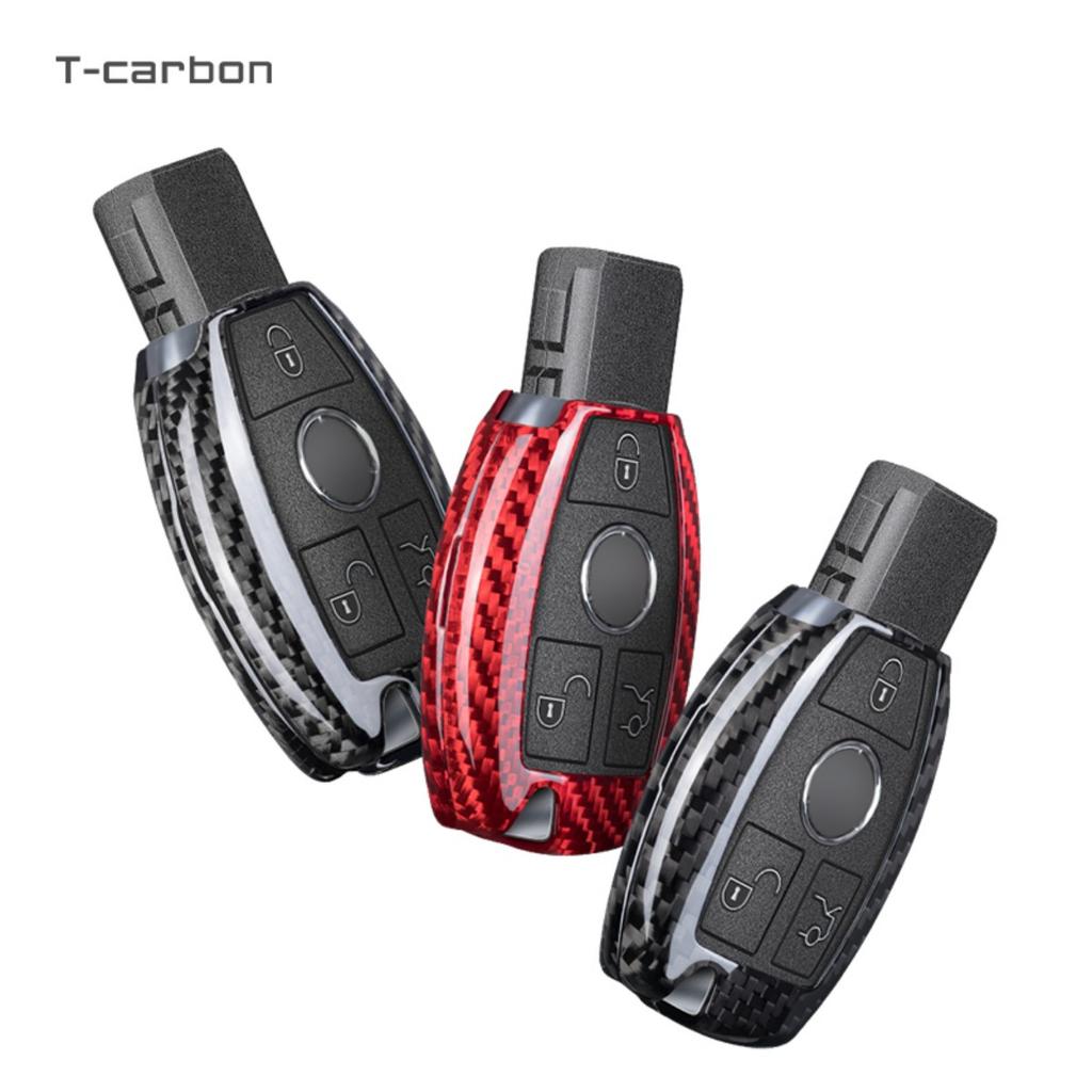 Carbon Fiber Car Key Cover Shell Case Fit For Mercedes Benz C S Class Amg Auto Accessories