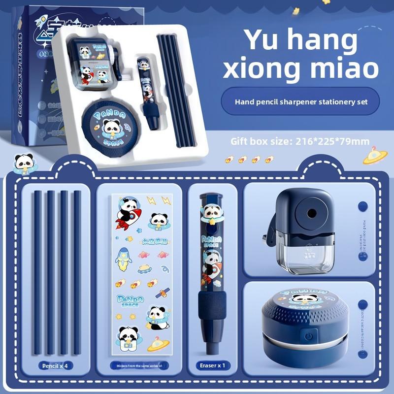

Electric Pencil Sharpener Stationery Set With Dust Collector For Elementary Students Blue