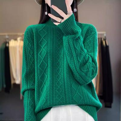 Pulóver s vysokým výstrihom, dámsky, jesenný a zimný, voľný, zahustený pletený sveter, tričko s krátkym dnom