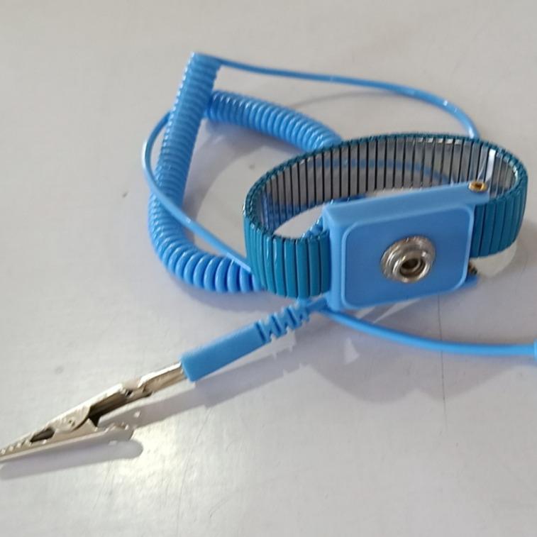 Blue Black Metal Wired PU Anti-Static Wrist Strap