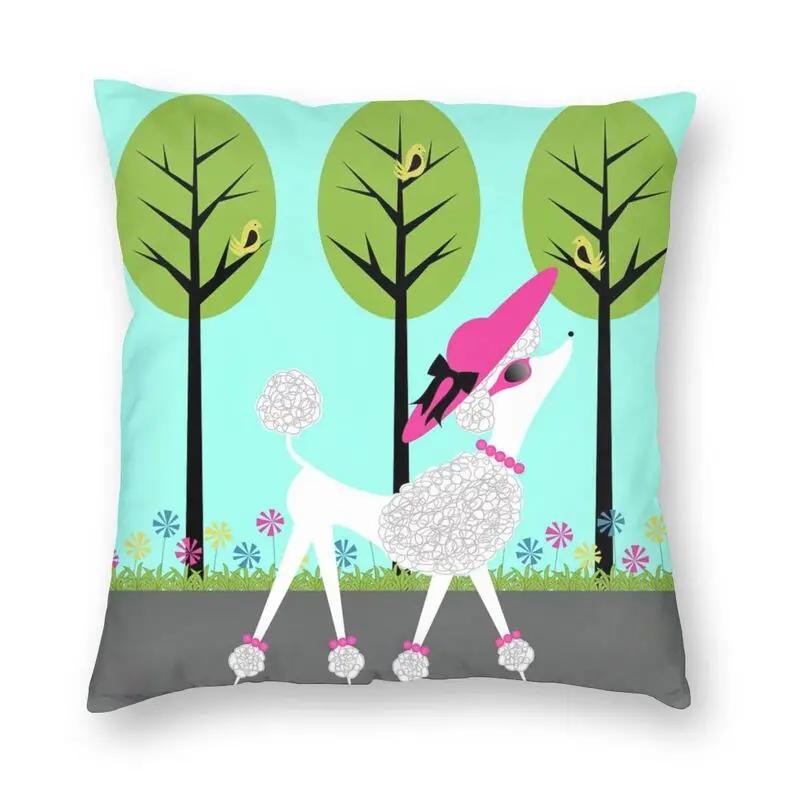Pink Convertible Pillowcase White Poodle Home Decor Dog Lover Sofa Cushion Cover Living Room  Bedroom