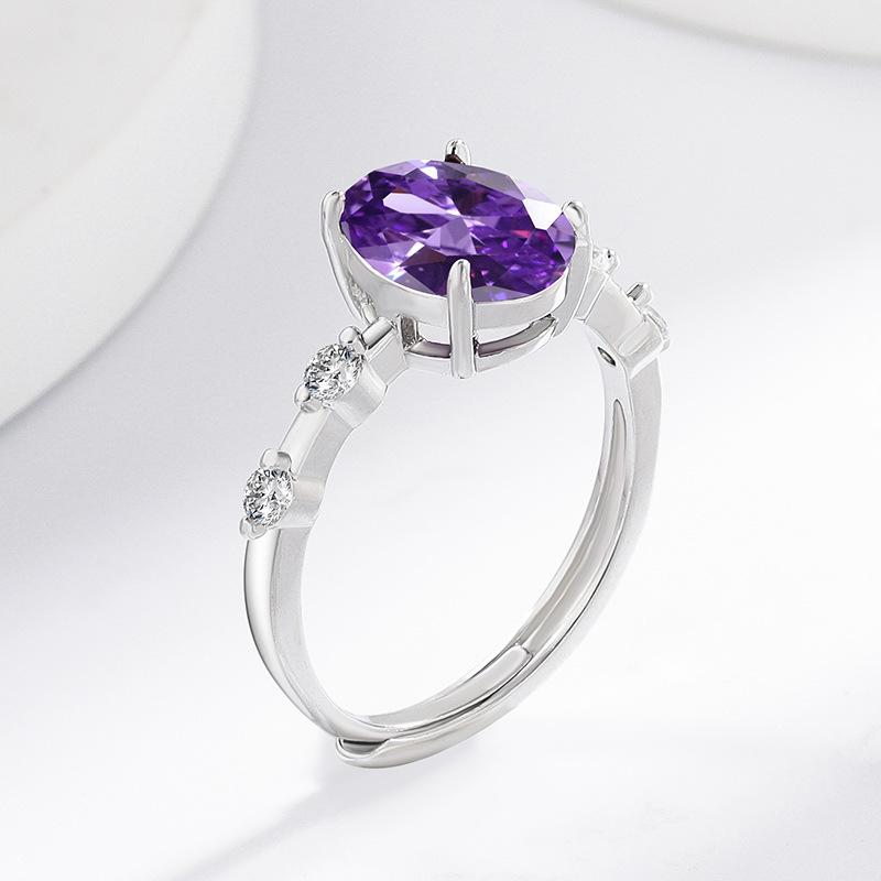 New Style Oval Imitation Amethyst and Topaz Gemstone Silver Plated Ring