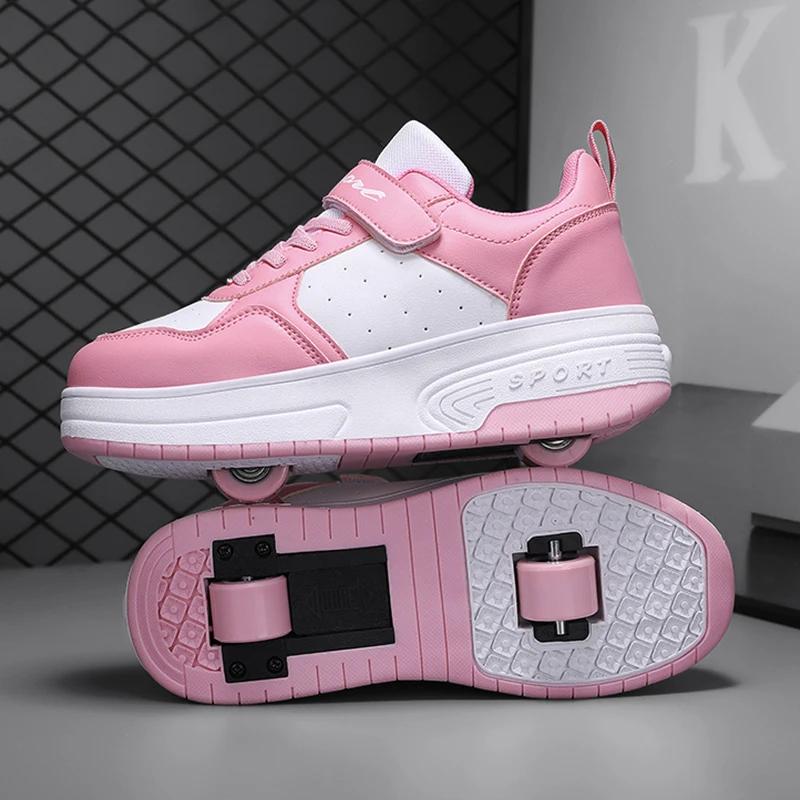 Zapatillas Deportivas Infantiles con Dos Ruedas y Ruedas Desmontables Ultraligeras Unisex Zapatillas de Patín Para Adolescentes Niñas