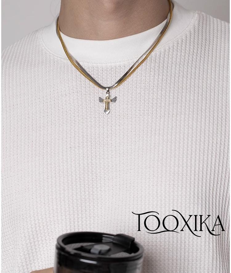 

Tooxika Двухцветный крестик, высококачественный и универсальный, классная цепочка из змеиной кости, персонализированные украшения, унисекс