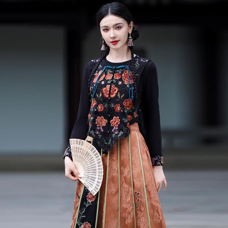 

Женский ретро китайский вышитый безрукавный жилет - Кардиган в этническом стиле L чёрный