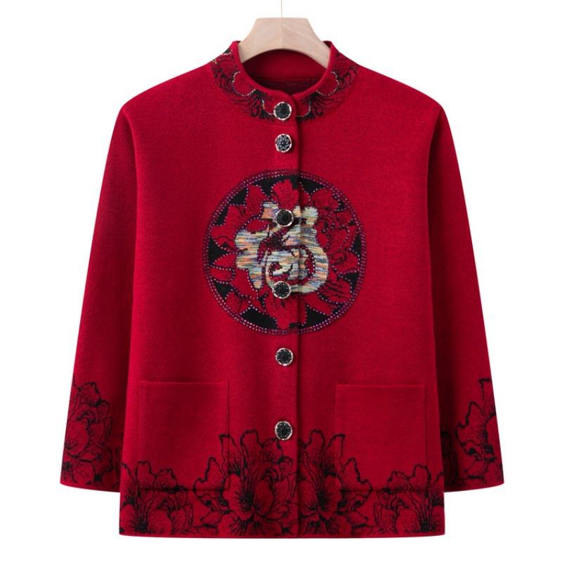 Old Man Autumn Clothing Female Festive Grandma Sweater Cardigan Wedding Banquet Wedding Mom Zhang Chunqiu Jacket Old Lady Tang Clothing