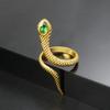 Jovo Love Trendiger Schlangen-Tier-Ring Grüner Kristall Edelstahl Metall 18 Karat Offen Verstellbare Ringe Für Frauen Textur Schmuck Neu