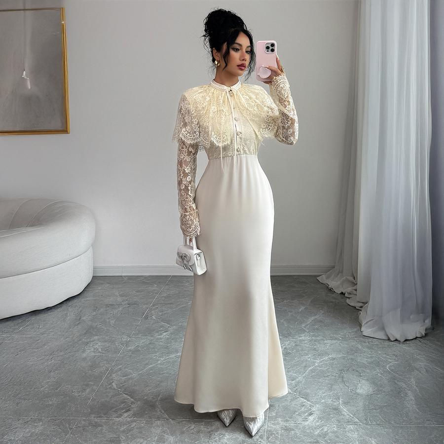 Elegantes Windknopf Langarm Bodycon Maxi Kleid für Damen Herbst/Winter