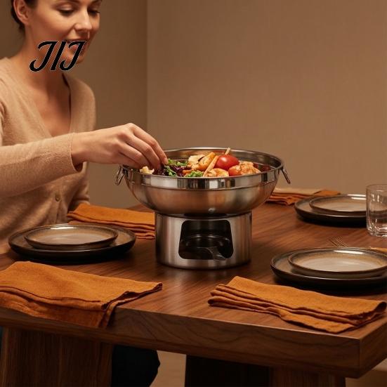 Traditional Style Hot Pot for Parties Stainless Steel Induction Gas And Electric Stoves, Detachable Easy Cleaning Round Pot, Multipurpose Cooking