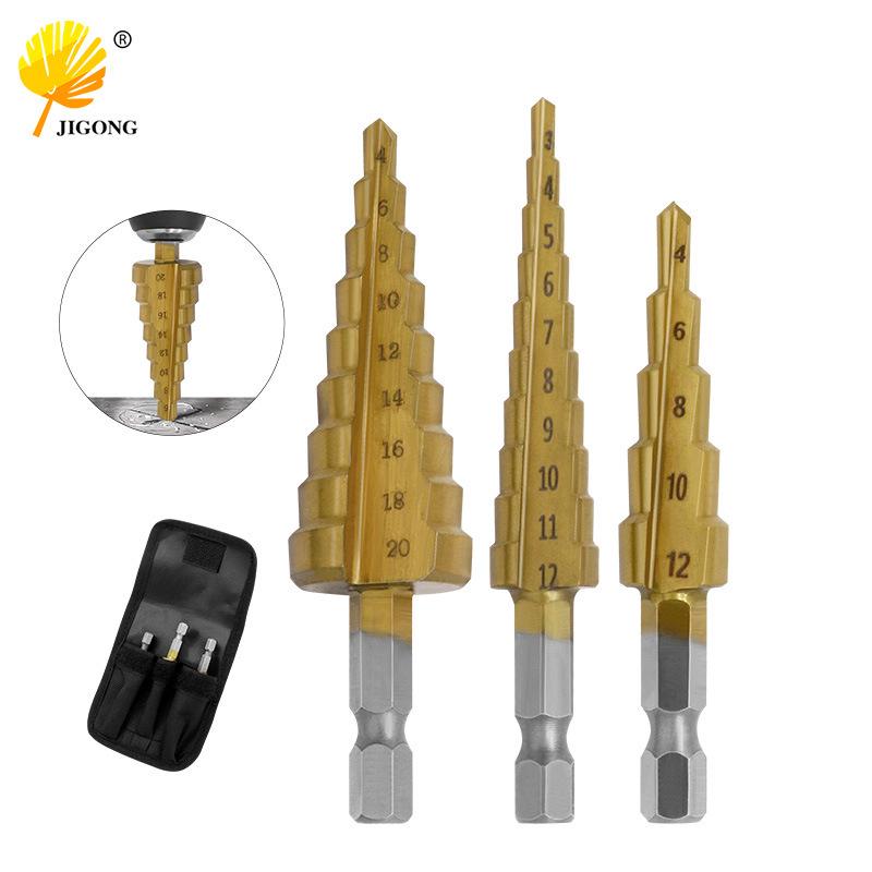 3-Piece Metric Hex Cone Drill Bit Set in Cloth Bag