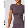 Supeitao Slim fit Short sleeve Yoga Clothes Top Sports T-shirt Tight Small round Neck Workout Clothes Outdoor Running Women Summer