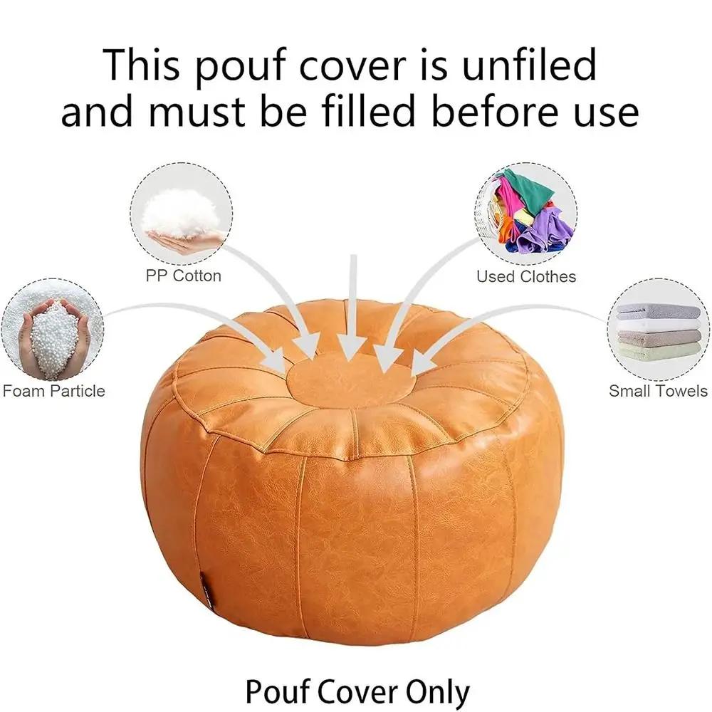 PU Leather Unstuffed Storage Leg Bench Need to Fill Clothes Large Capacity Storage Pouf Round Non-Slip Ottoman Seat Living Room