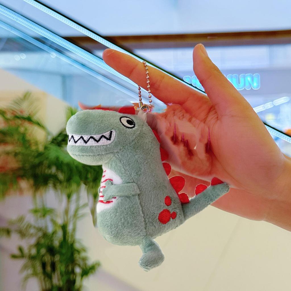 Green Plush Dinosaur Keychain Charm - Cute Cartoon Dinosaur Pendant