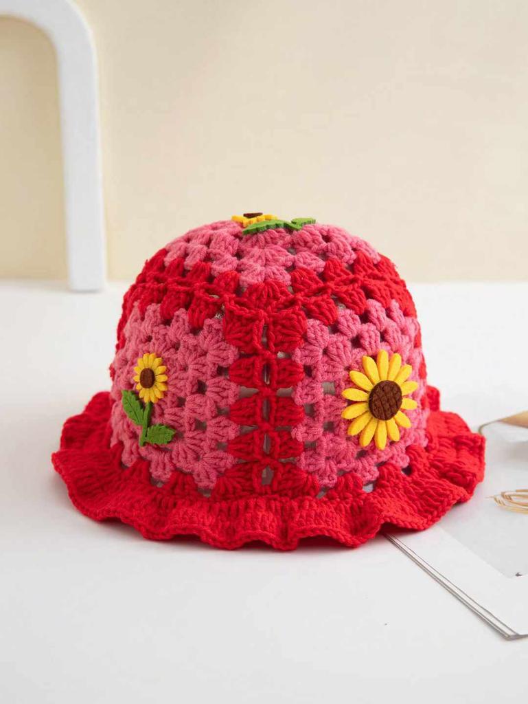 Handmade Knitted Sunflower Fisherman Hat For Autumn And Winter Women, Cute And Playful Fun, Fungus Edge Wool Knit Crochet Hat, Adult Hat