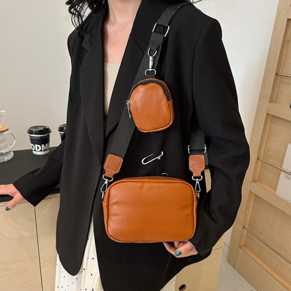 Cross Body PU Leather Bag Vintage Shoulder Bag Leisure Bag with Pouch  Unisex