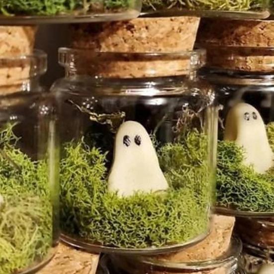 

Украшение для домашнего животного «Призрак в бутылке», мини-светящаяся в темноте фигурка белого призрака из смолы, пробковая стеклянная банка, настольный орнамент для микроландшафта, фестиваль Хэллоуина 1pc