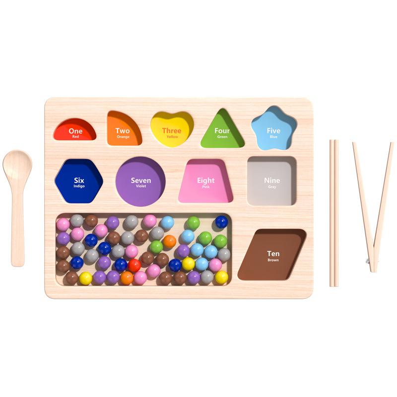 New Wooden Children'S Early Education Shape Clip Beads Game Color Cognition Exercise Hand-Eye Coordination Educational Toy