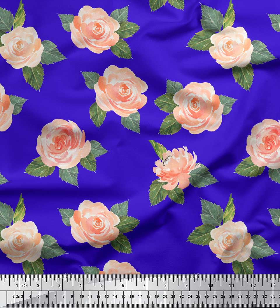 

Soimoi Black Poly Crepe Fabric Leaves & Faith Rose Floral Print Fabric by Yard 42 дюймів 42 Inch Wide - Poly Crepe синій