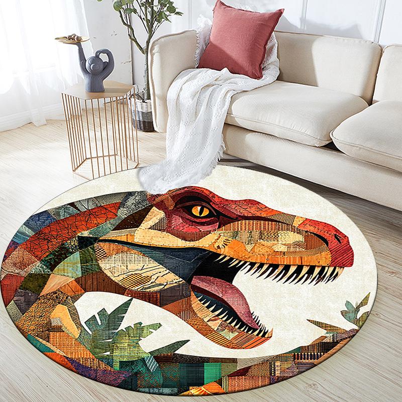 T-Rex Dinosaur Round Area Rug,Carpet Rug for Living Room Bedroom Sofa Playroom Decor,Non-slip Floor Mat
