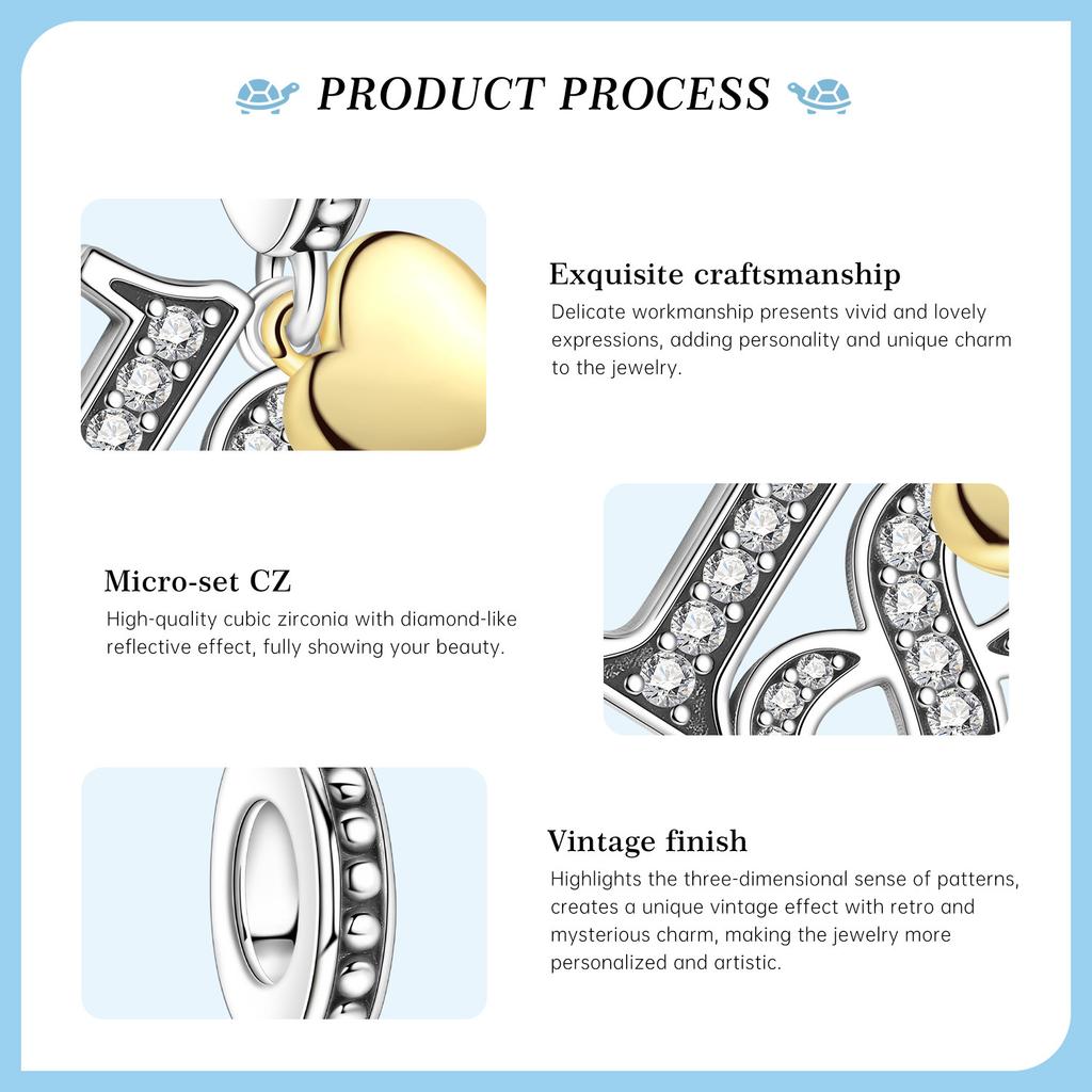 Orstarry S925 Silver Lucky Number 10,15,18,20 Heart Charm Anniversary Celebration Pendant DIY Jewelry Making