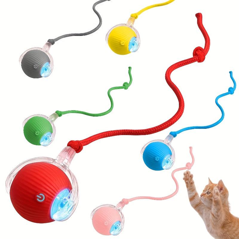 Automatic Rolling Cat Ball Toy with LED Light & Tail Rope, Interactive Play for Pets