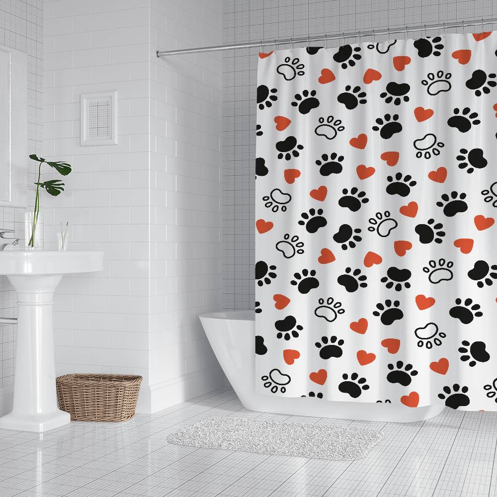 Animal Paw Print Bathroom Shower Curtain Bathroom Partition Curtain Light Opaque Waterproof Material Bathroom