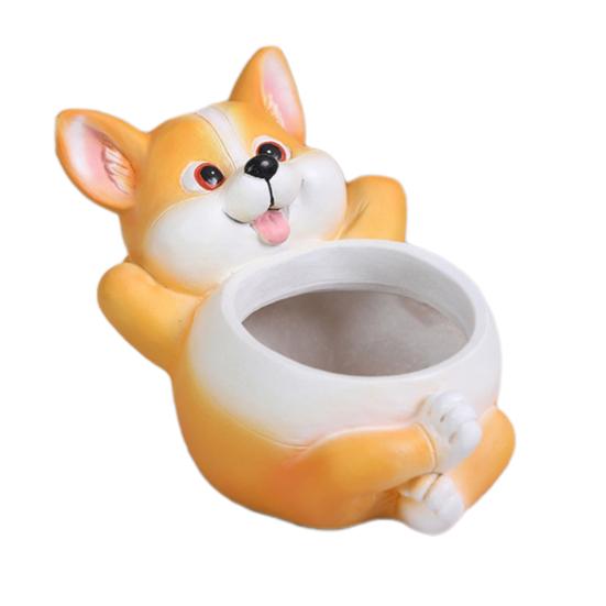 Animal Flower Pot Cat Dog Succulents Pots Resin Planter with Drainage Hole for Succulents Home Office Desk Decoration