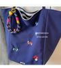 Women's Nylon Cartoon Puppy Embroidery Single Shoulder Tote Bag with Pendant, Striped Double-Sided Design