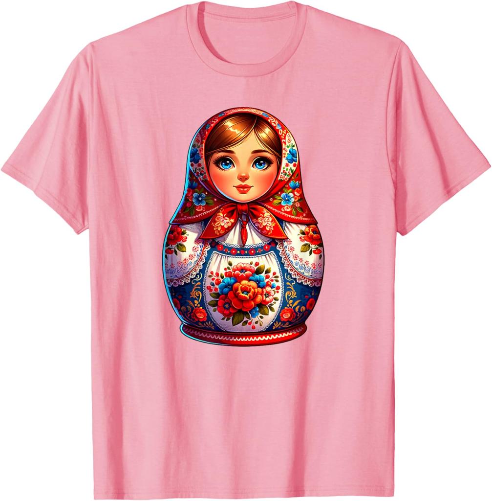 Matryoshka Doll Russian Folk Art Print Short Sleeve Graphic Tee Men Casual Breathable T-Shirt