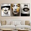 Abstract Vrouwengezicht Muurkunst Poster Meisje Muurkunst Portret Gouden Gezicht Vrouw Kunstprint Woonkamer Decor Canvas Schilderij Moderne Huiskunst